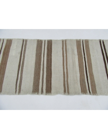 Striped Vintage Brown & White Kilim Runner - 2`9" x 14`2"
