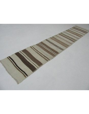 Striped Vintage Brown & White Kilim Runner - 2`9" x 14`2"