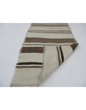 Striped Vintage Brown & White Kilim Runner - 2`9" x 14`2"