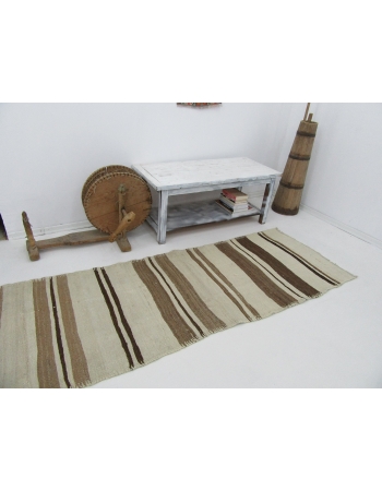 Striped Vintage Brown & White Kilim Runner - 2`9" x 14`2"