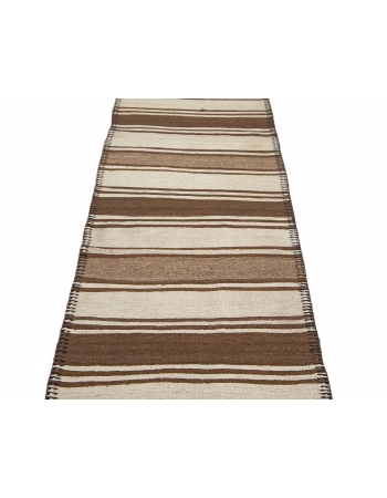 Vintage Neutral Wool Kilim Runner - 2`8" x 11`0"