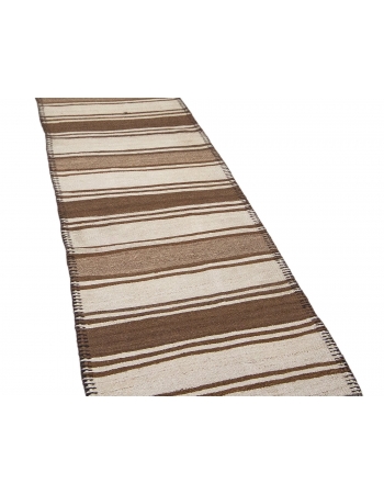 Vintage Neutral Wool Kilim Runner - 2`8" x 11`0"