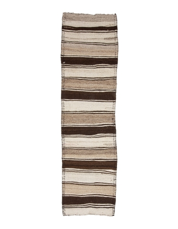 Vintage Brown & White Wool Kilim Runner - 2`8" x 10`0"