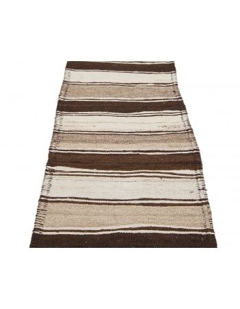 Vintage Brown & White Wool Kilim Runner - 2`8" x 10`0"