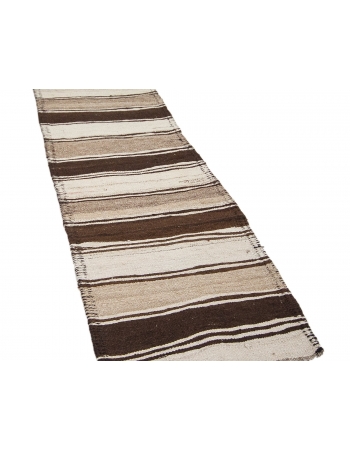 Vintage Brown & White Wool Kilim Runner - 2`8" x 10`0"