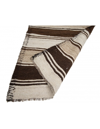 Vintage Brown & White Wool Kilim Runner - 2`8" x 10`0"