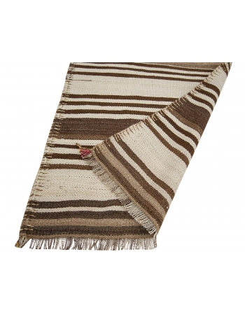 Striped White & Brown Vintage Kilim Runner - 2`7" x 11`6"