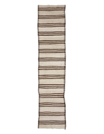 Brown & White Neutral Kilim Runner - 2`8" x 13`7"