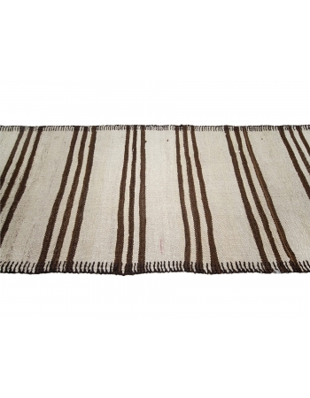 Brown & White Neutral Kilim Runner - 2`8" x 13`7"