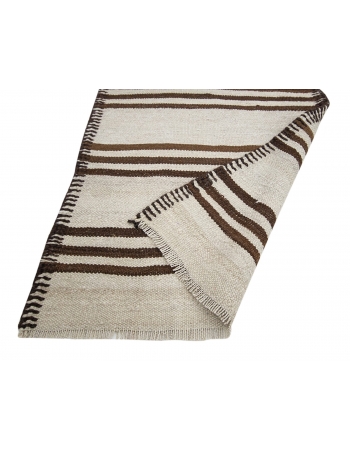 Brown & White Neutral Kilim Runner - 2`8" x 13`7"