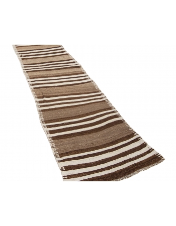 Natural Brown Wool Kilim Runner - 2`7" x 10`6"