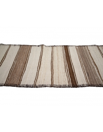 White & Brown Natural Wool Kilim Runner - 2`9" x 12`1"