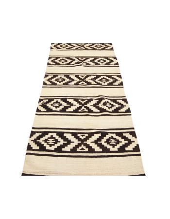 Dark Brown & White Vintage Kilim Runner - 2`11" x 14`5"