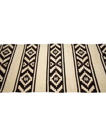 Dark Brown & White Vintage Kilim Runner - 2`11" x 14`5"