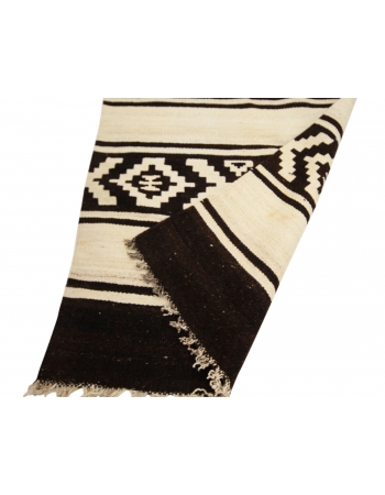 Dark Brown & White Vintage Kilim Runner - 2`11" x 14`5"