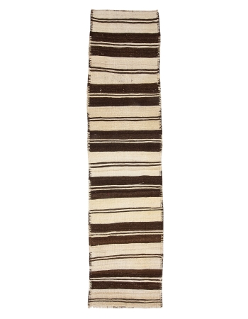 Brown & Ivory Vintage Striped Kilim Runner - 2`10" x 11`11"