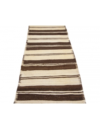Brown & Ivory Vintage Striped Kilim Runner - 2`10" x 11`11"