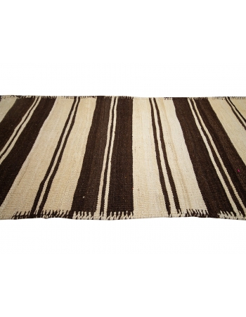 Brown & Ivory Vintage Striped Kilim Runner - 2`10" x 11`11"