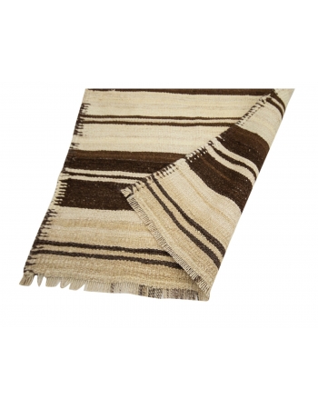 Brown & Ivory Vintage Striped Kilim Runner - 2`10" x 11`11"