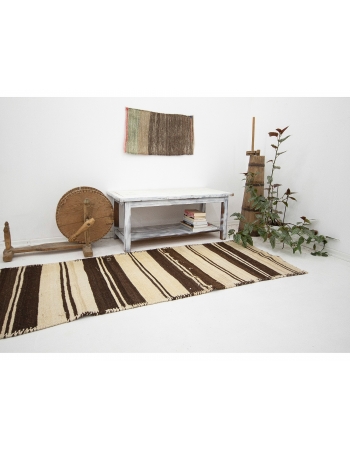 Brown & Ivory Vintage Striped Kilim Runner - 2`10" x 11`11"