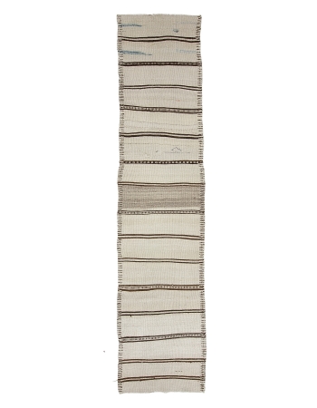 White & Brown Striped Vintage Kilim Runner - 2`8" x 13`5"