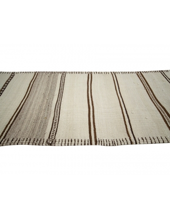 White & Brown Striped Vintage Kilim Runner - 2`8" x 13`5"