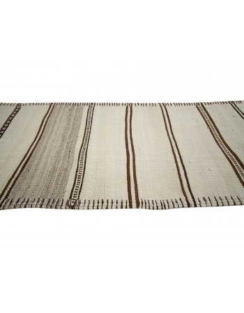 White & Brown Striped Vintage Kilim Runner - 2`8" x 13`5"