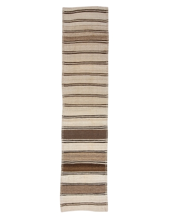 Cream & Brown Striped Vintage Kilim Runner - 2`7" x 11`8"