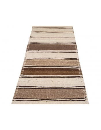 Cream & Brown Striped Vintage Kilim Runner - 2`7" x 11`8"