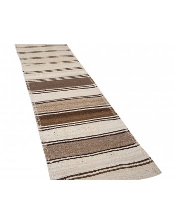 Cream & Brown Striped Vintage Kilim Runner - 2`7" x 11`8"