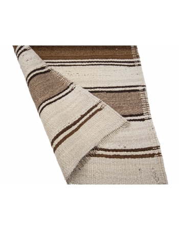 Cream & Brown Striped Vintage Kilim Runner - 2`7" x 11`8"