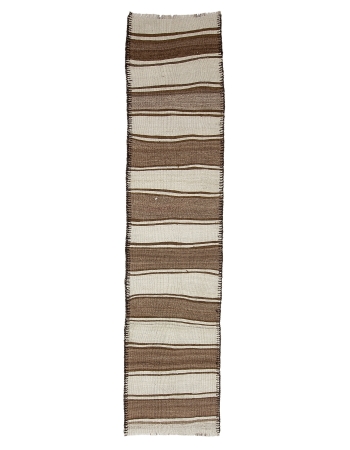 Cream & Brown Vintage Kilim Runner - 2`7" x 11`6"