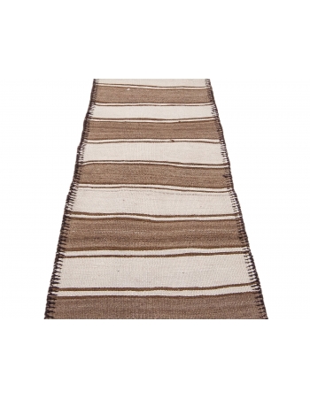 Cream & Brown Vintage Kilim Runner - 2`7" x 11`6"