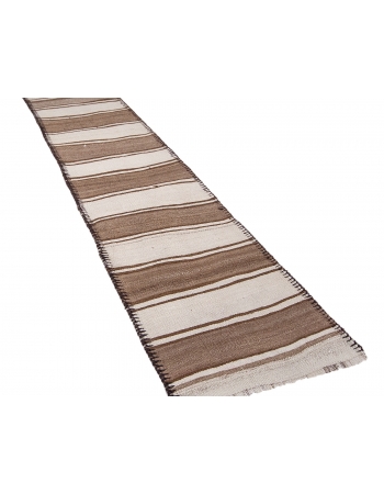 Cream & Brown Vintage Kilim Runner - 2`7" x 11`6"