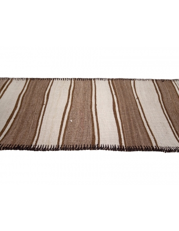 Cream & Brown Vintage Kilim Runner - 2`7" x 11`6"