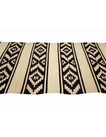 Dark Brown & Cream Vintage Kilim Runner - 3`0" x 13`11"