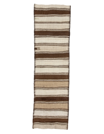 Striped Brown & Ivory Vintage Kilim Runner - 2`9" x 10`5"