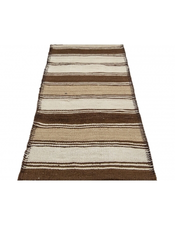 Striped Brown & Ivory Vintage Kilim Runner - 2`9" x 10`5"