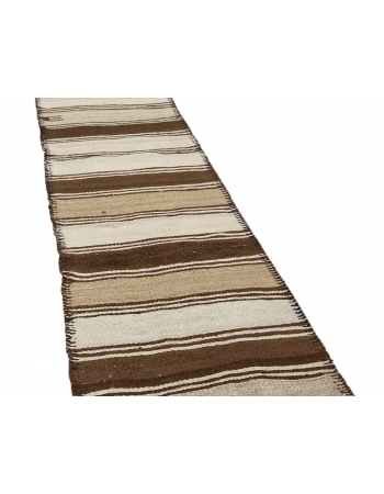 Striped Brown & Ivory Vintage Kilim Runner - 2`9" x 10`5"