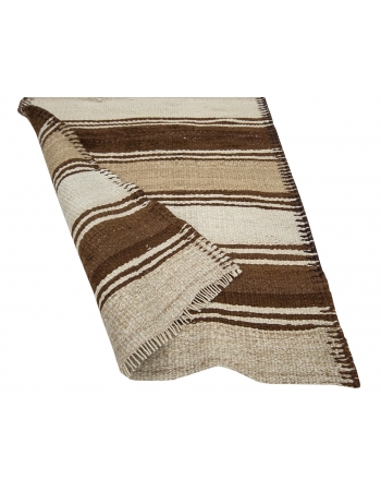 Striped Brown & Ivory Vintage Kilim Runner - 2`9" x 10`5"