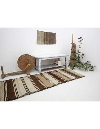 Striped Brown & Ivory Vintage Kilim Runner - 2`9" x 10`5"