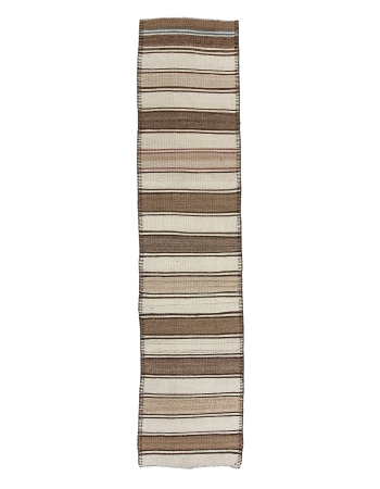Brown & Ivory Striped Vintage Kilim Runner - 2`8" x 12`6"