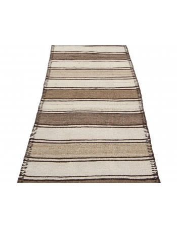 Brown & Ivory Striped Vintage Kilim Runner - 2`8" x 12`6"