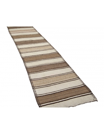 Brown & Ivory Striped Vintage Kilim Runner - 2`8" x 12`6"