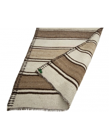 Brown & Ivory Striped Vintage Kilim Runner - 2`8" x 12`6"