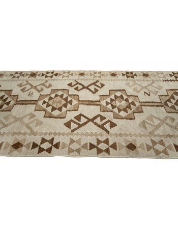 Vintage Ivory & Brown Herki Kilim Runner - 3`2" x 11`4"