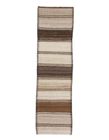 Brown & Ivory Vintage Kilim Runner - 2`8" x 9`8"