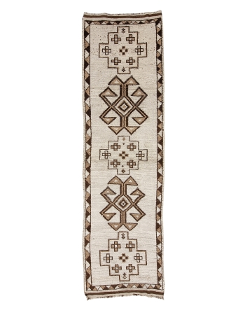 Brown & White Vintage Herki Runner - 3`1" x 11`3"