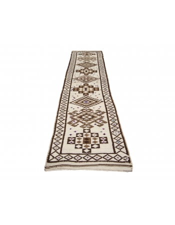 Decorative Vintage Herki Wool Runner Rug - 2`10" x 12`2"