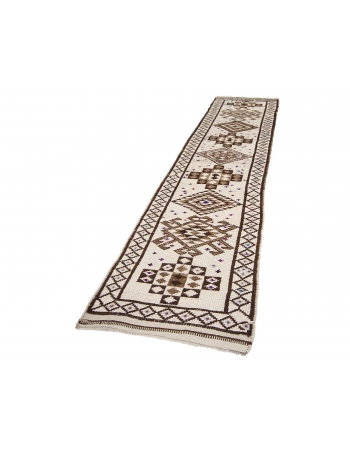 Decorative Vintage Herki Wool Runner Rug - 2`10" x 12`2"